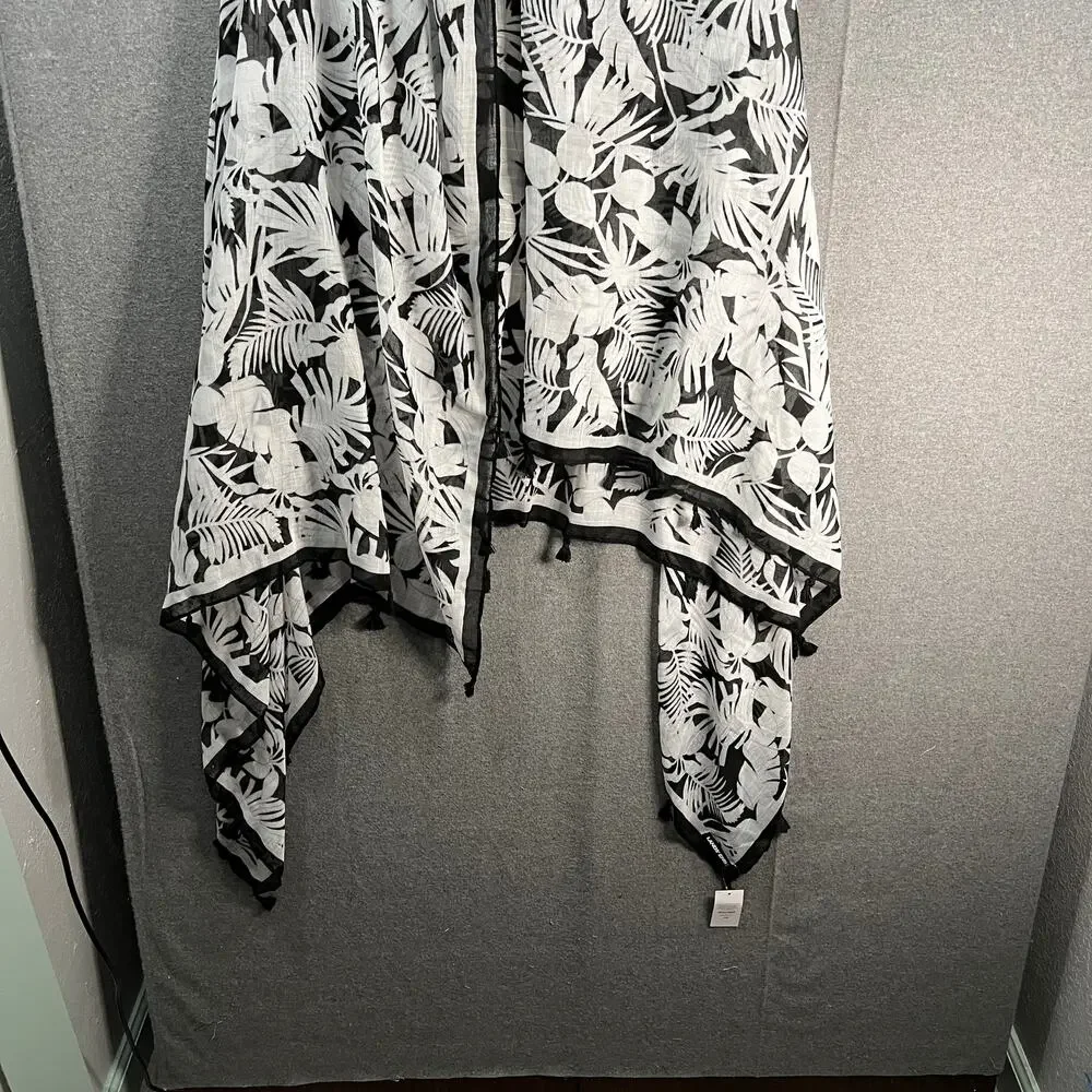 Lands End Sarong Cover-Up WhiteBlack Palm Scarve, One Size